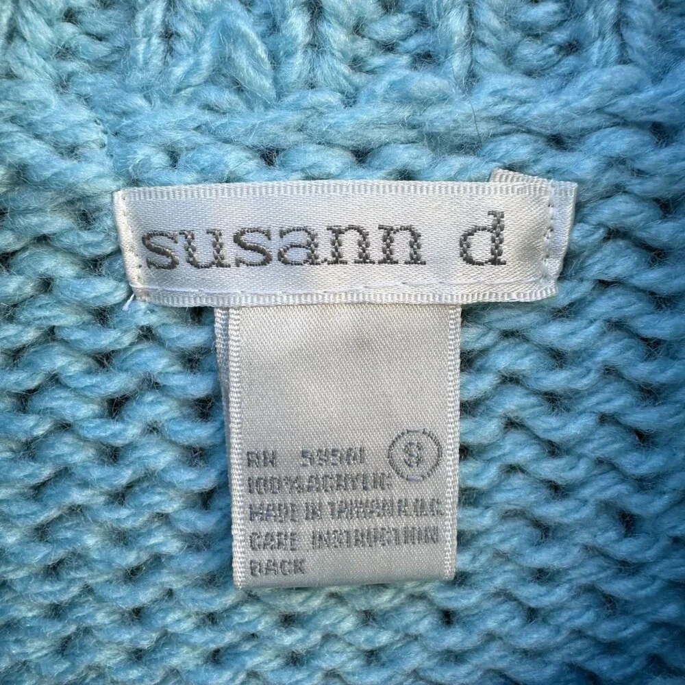 Susann D Vintage Womens Blue Chunky‎ Knit Turtleneck Sweater Oversized Pocket S